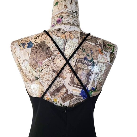 Long Black Gown with Lavender Embroidered Flowers and Crisscross Back Maxi Dress - Picture 9 of 15